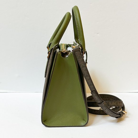 Michael Kors Hope Medium Satchel Shoulder Crossbody Bag MK Brown Evergreen - Picture 5 of 9